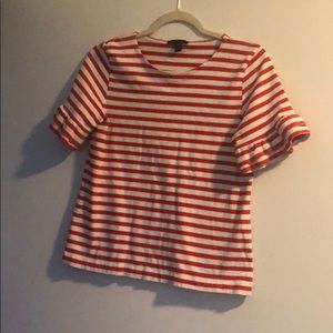 J.crew red and white stripped ruffle sleeve top